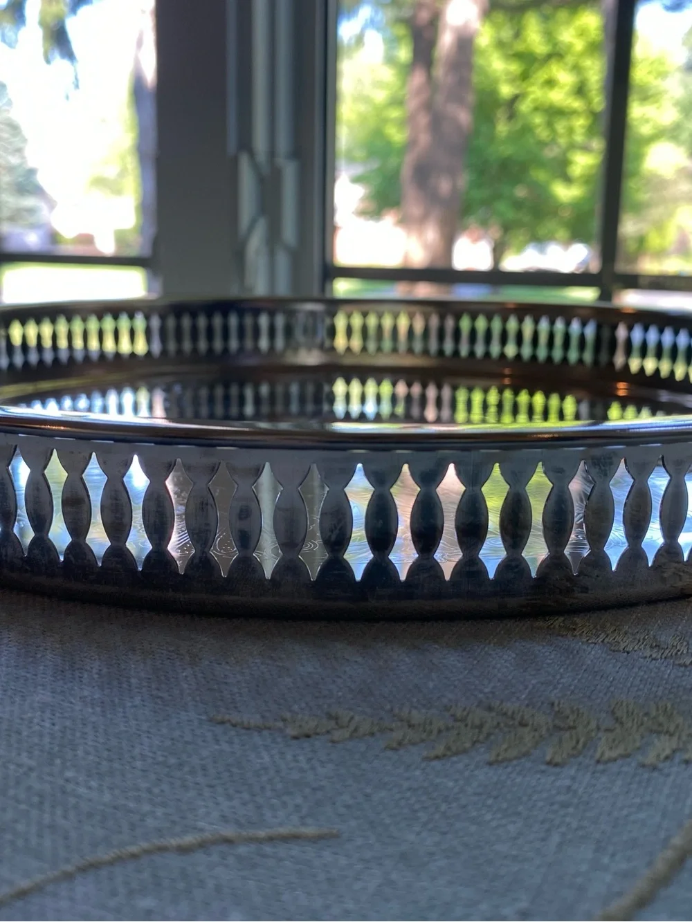 Silverplate Gallery Tray 12in Decorative Round  Tray Vintage
